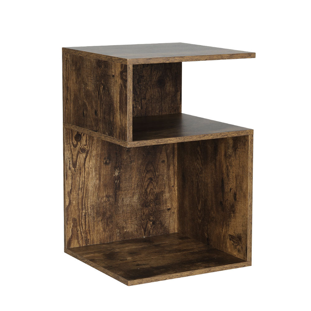 Marlook Bedside Table Shelves Side End Table Storage Nightstand Rust Oak UMENI