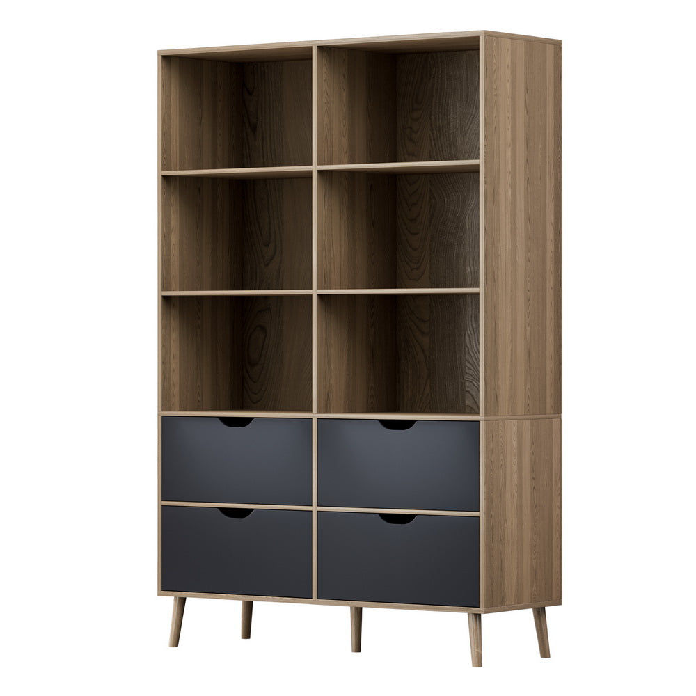 Marlook Bookshelf with 4 Drawers - MITZI Oak and Blue