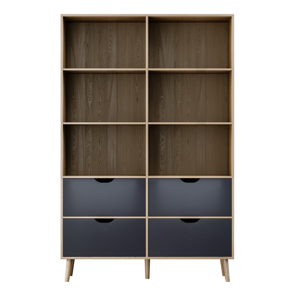 Marlook Bookshelf with 4 Drawers - MITZI Oak and Blue