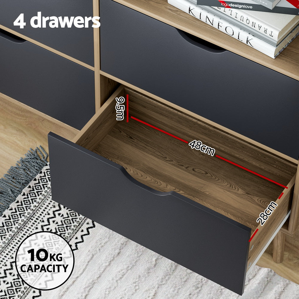 Marlook Bookshelf with 4 Drawers - MITZI Oak and Blue