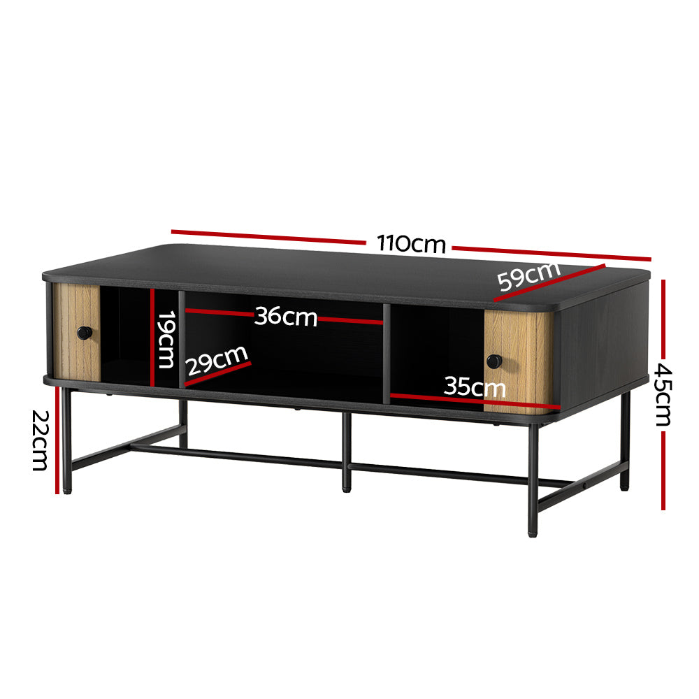 Marlook Coffee Table Sliding Drawer Door Black Boris