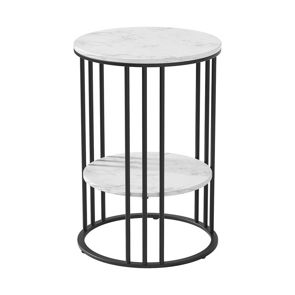 Marlook Coffee Table 2-Tier Round Marble Effect