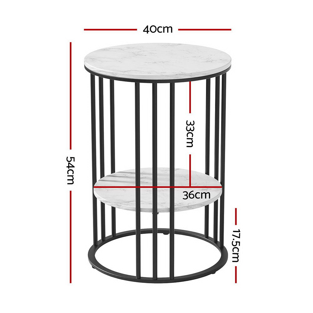 Marlook Coffee Table 2-Tier Round Marble Effect