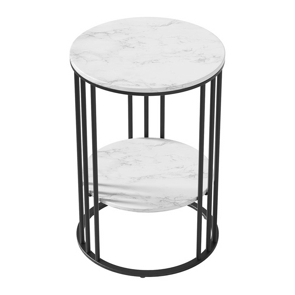 Marlook Coffee Table 2-Tier Round Marble Effect