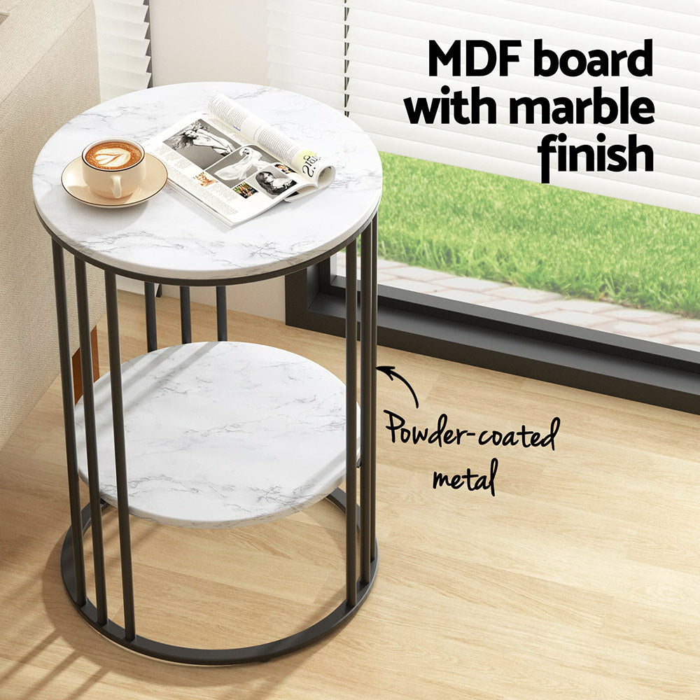 Marlook Coffee Table 2-Tier Round Marble Effect