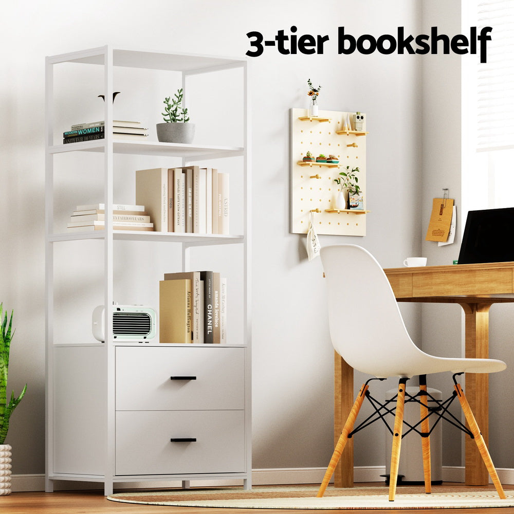 Marlook Bookshelf Display Shelf 2 Drawers 152CM White