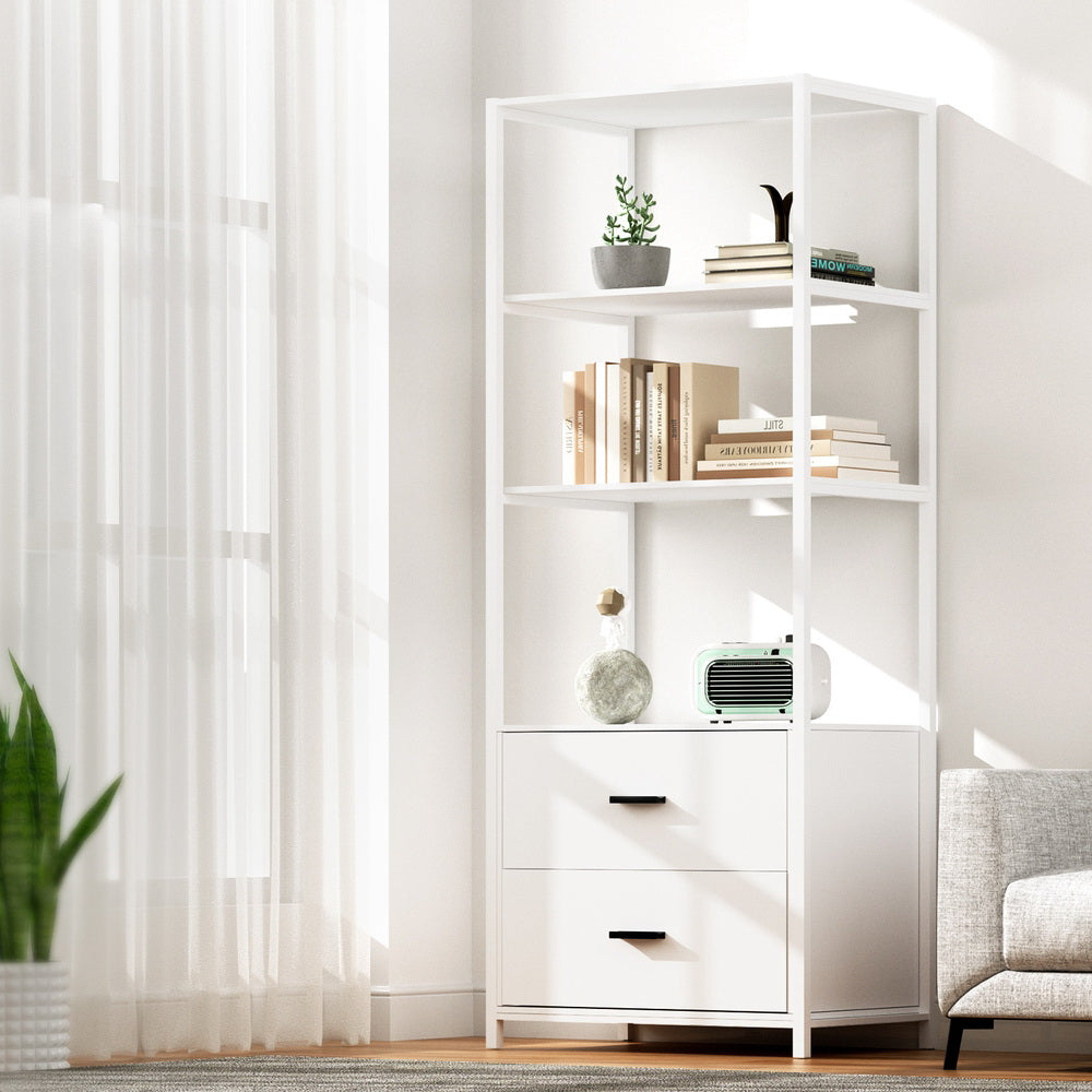 Marlook Bookshelf Display Shelf 2 Drawers 152CM White