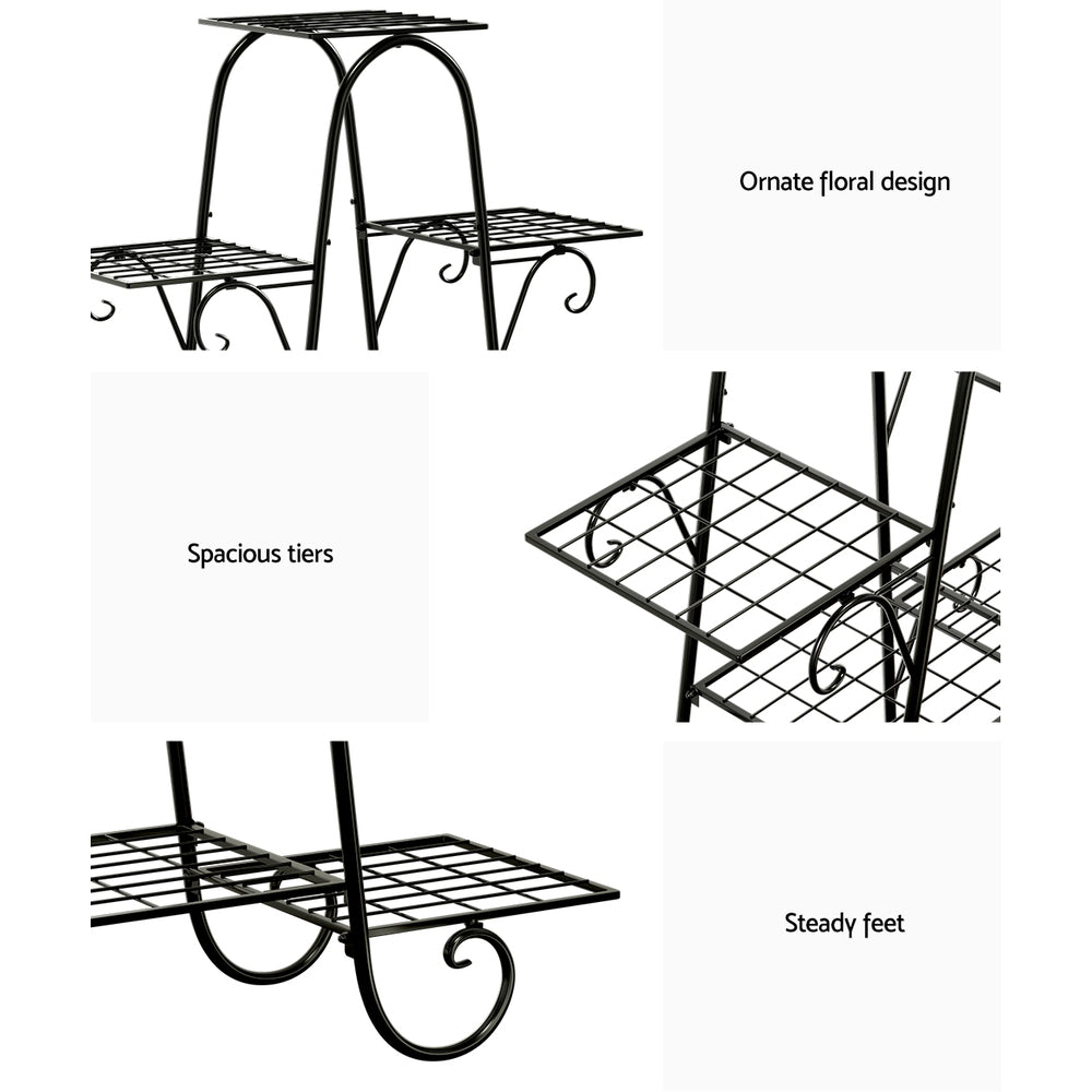 Marlook Plant Stand 9 Tier Metal Flower Pot Shelf Black