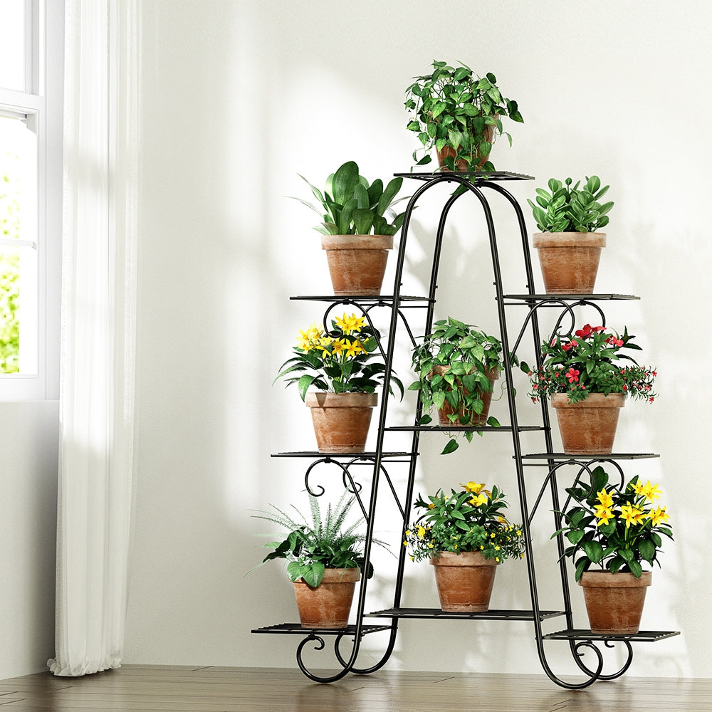 Marlook Plant Stand 9 Tier Metal Flower Pot Shelf Black