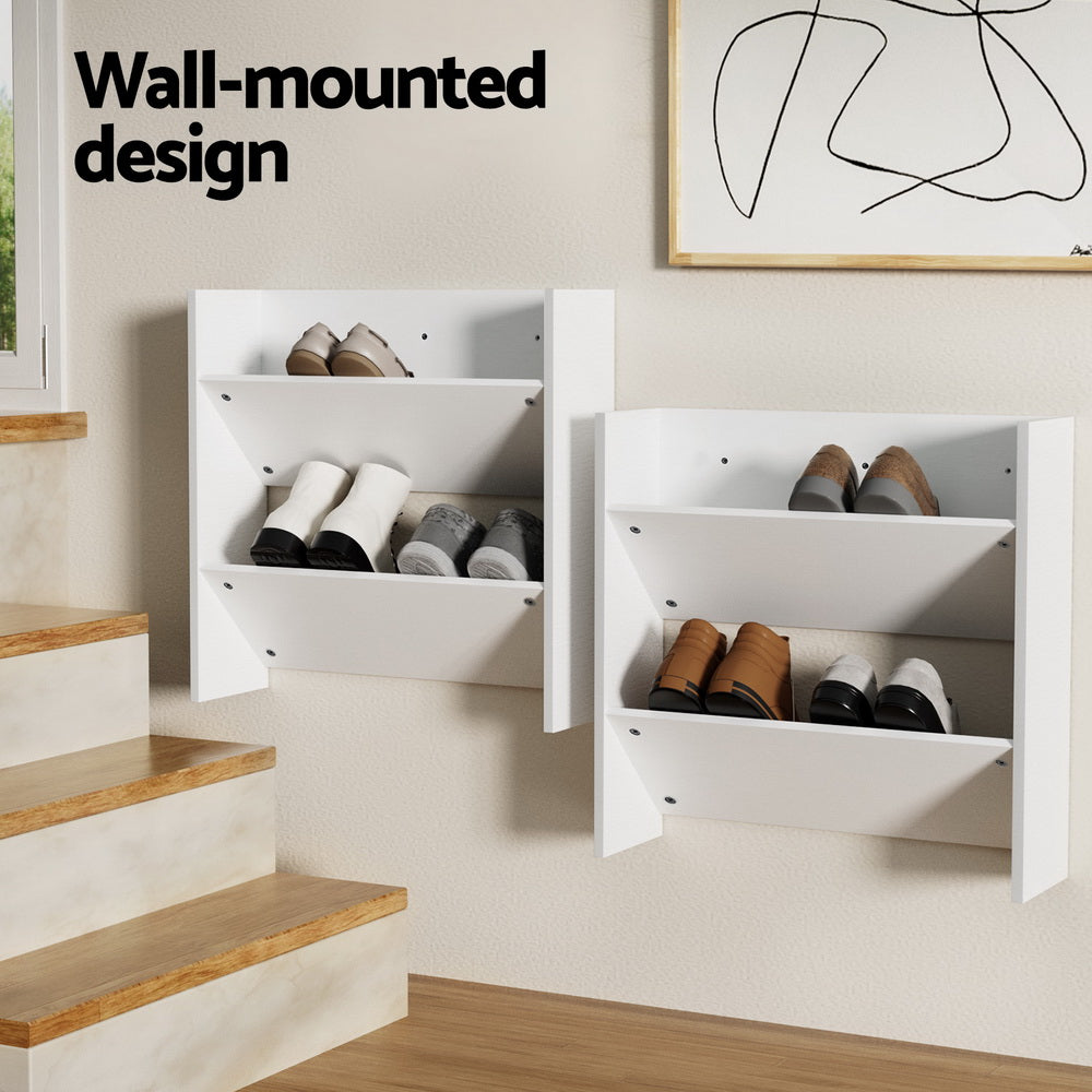Marlook Shoe Rack 2-tier 12 Pairs Wall Mounted x2 - White