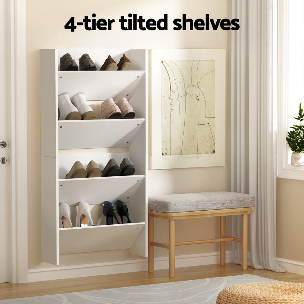 Marlook Shoe Rack 2-tier 12 Pairs Wall Mounted x2 - White