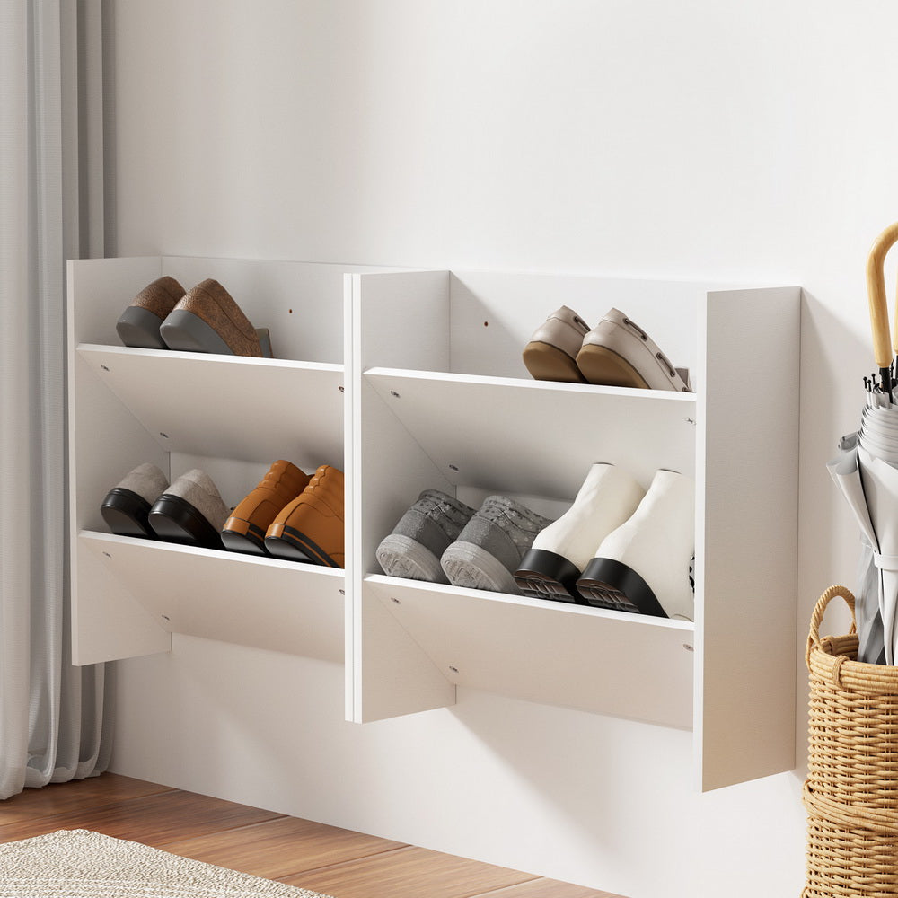 Marlook Shoe Rack 2-tier 12 Pairs Wall Mounted x2 - White