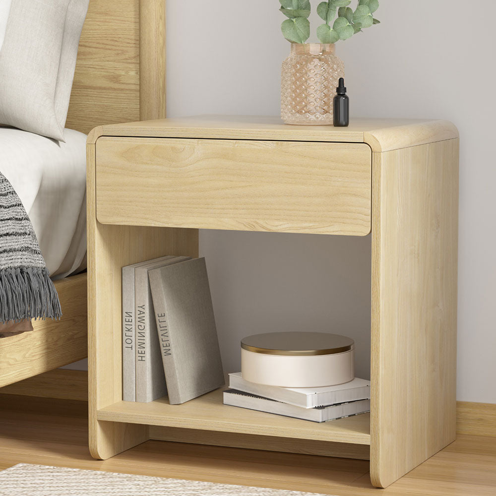 Marlook Bedside Table Drawer Open Shelf Pine