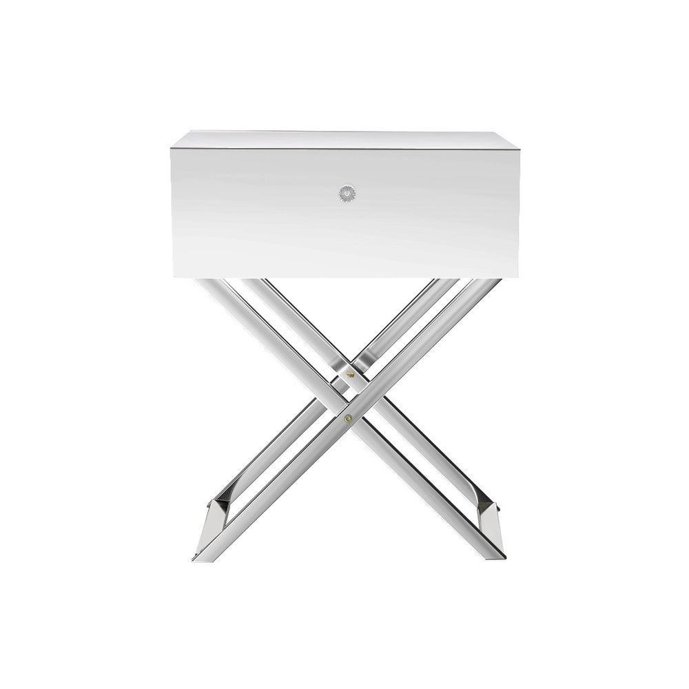 Marlook Mirrored Bedside Table Drawers Side Table Storage Nightstand Silver MOCO