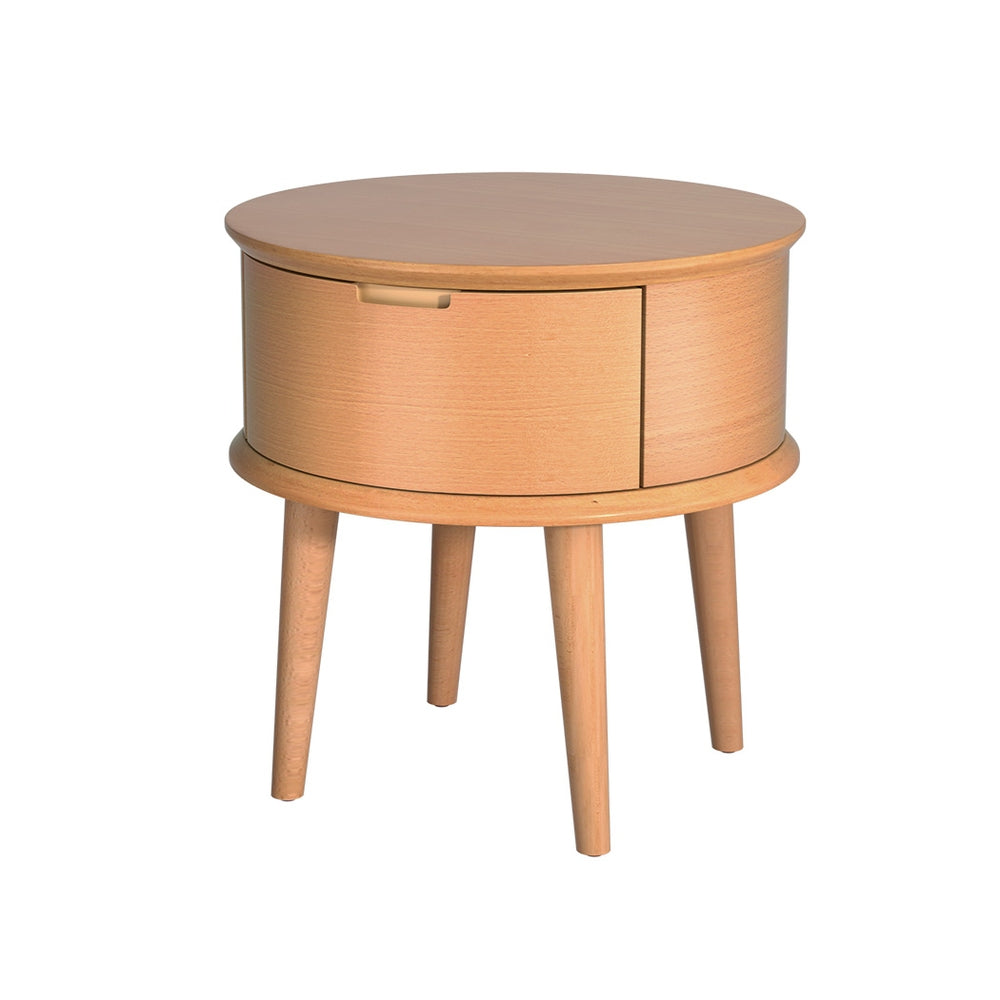 Marlook Bedside Table Drawers Curved Side End Table Storage Nightstand Oak ENZO