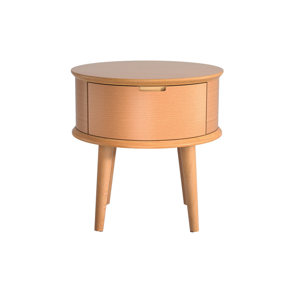 Marlook Bedside Table Drawers Curved Side End Table Storage Nightstand Oak ENZO