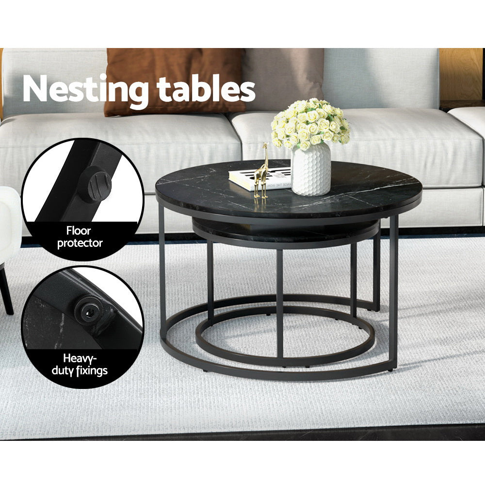 Marlook Nesting Coffee Table Set of 2 Marble Effect Tika