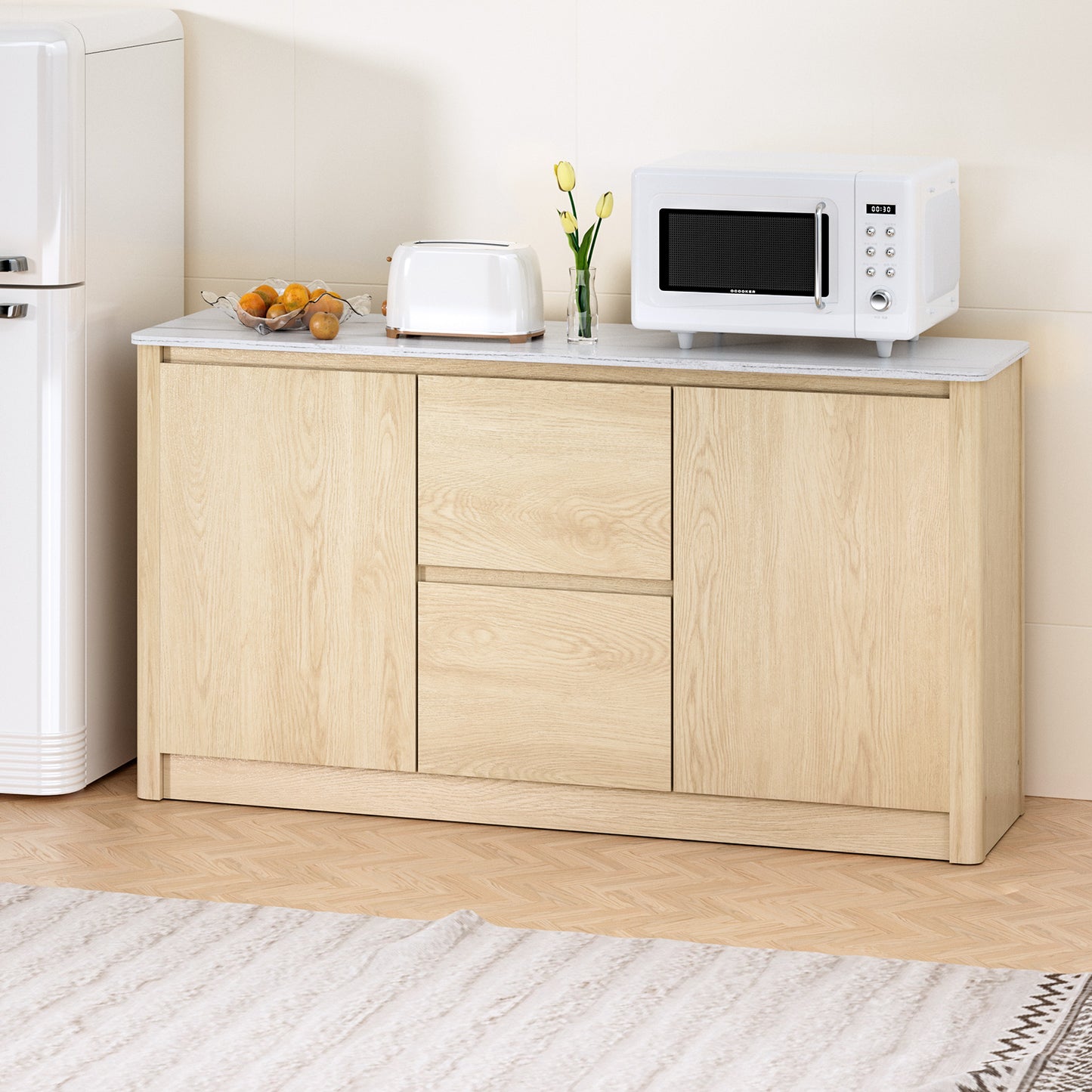 Marlook Buffet Sideboard Marble Style Tabletop - Pine