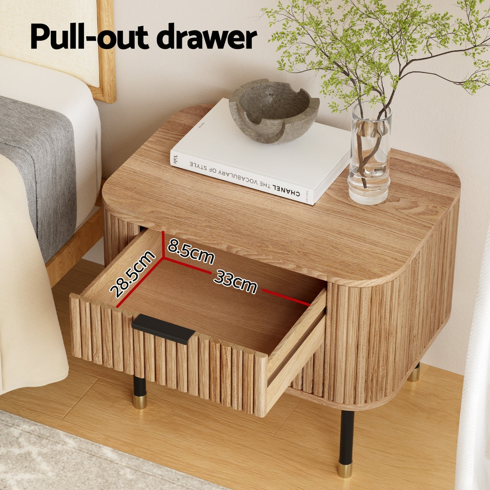 Marlook Bedside Table 2 Drawers Paulownia Wood Pine