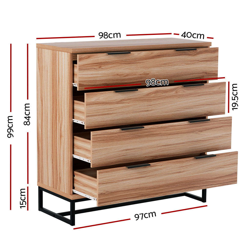 Marlook 4 Chest of Drawers Cabinet Dresser Table Tallboy Storage Bedroom Rust Oak