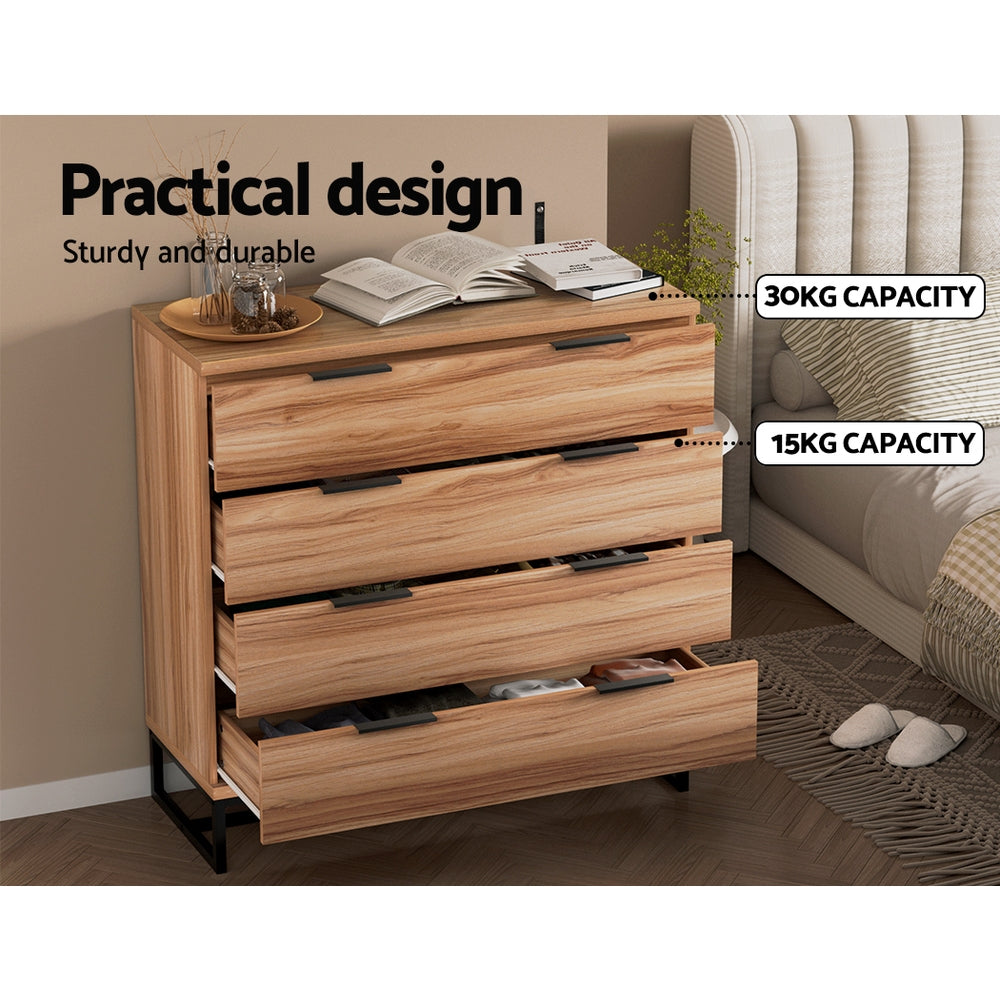 Marlook 4 Chest of Drawers Cabinet Dresser Table Tallboy Storage Bedroom Rust Oak