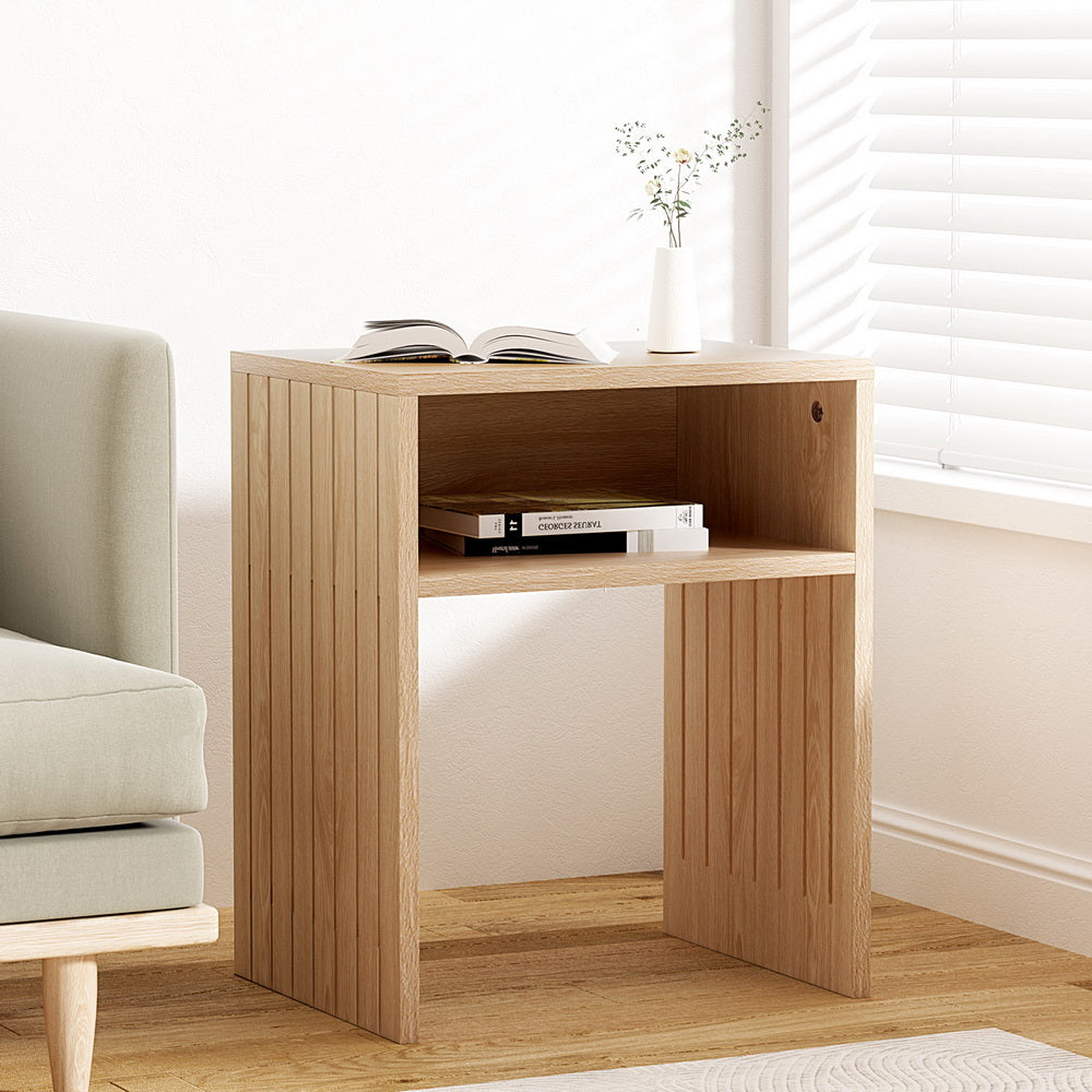 Marlook Coffee Table Storage Shelf Fluted Side Pine