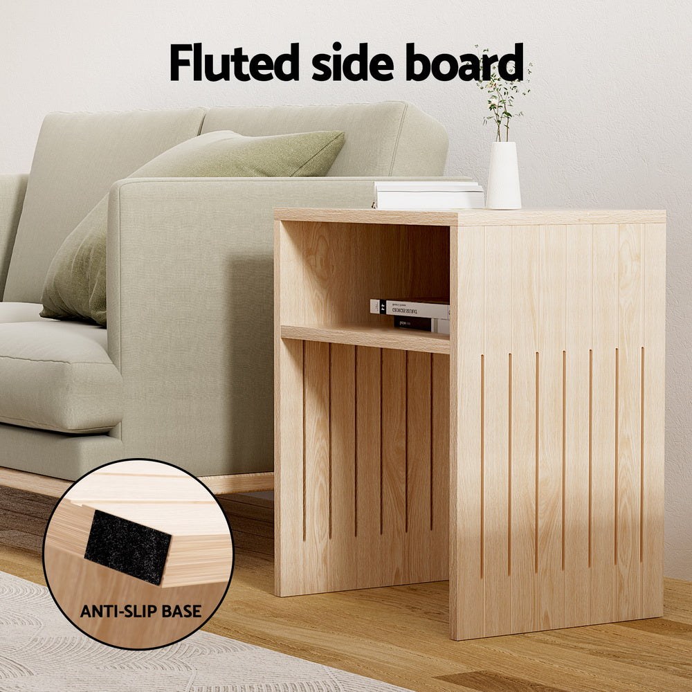 Marlook Coffee Table Storage Shelf Fluted Side Pine