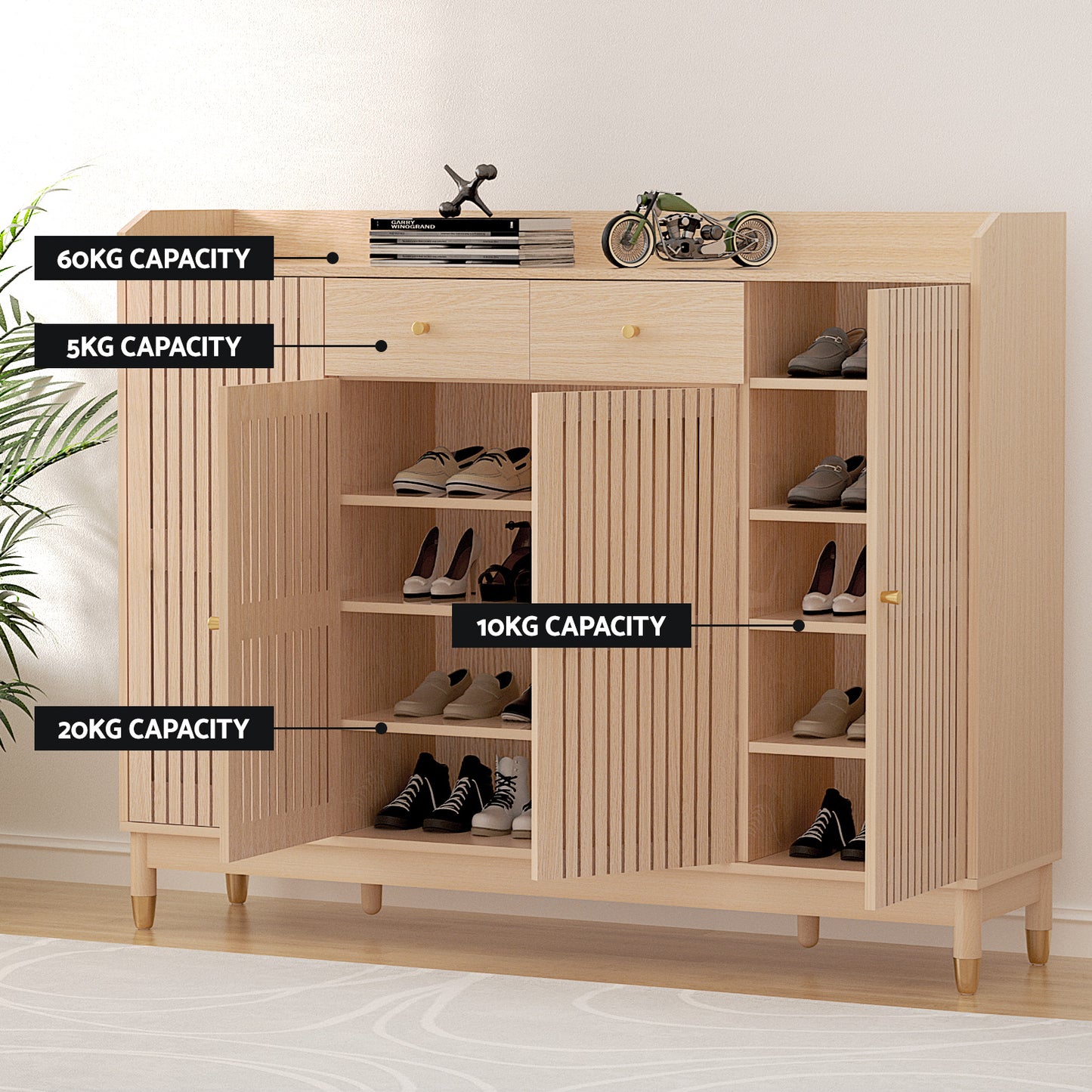 Marlook Shoe Rack Cabinet with Shelves 26 Pairs Pine
