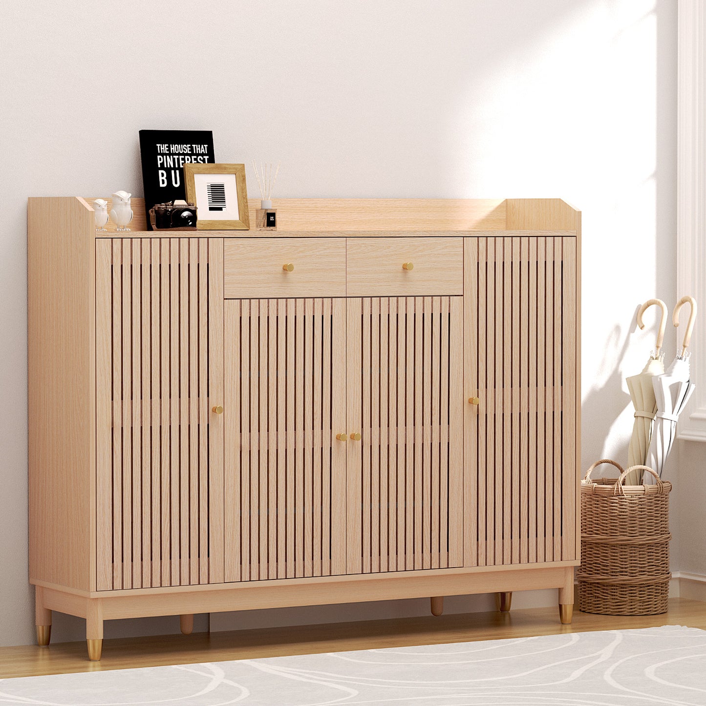Marlook Shoe Rack Cabinet with Shelves 26 Pairs Pine
