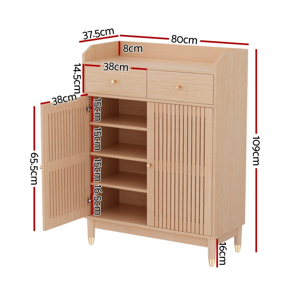 Marlook Shoe Rack Cabinet 4-Tier 16 Pairs Pine