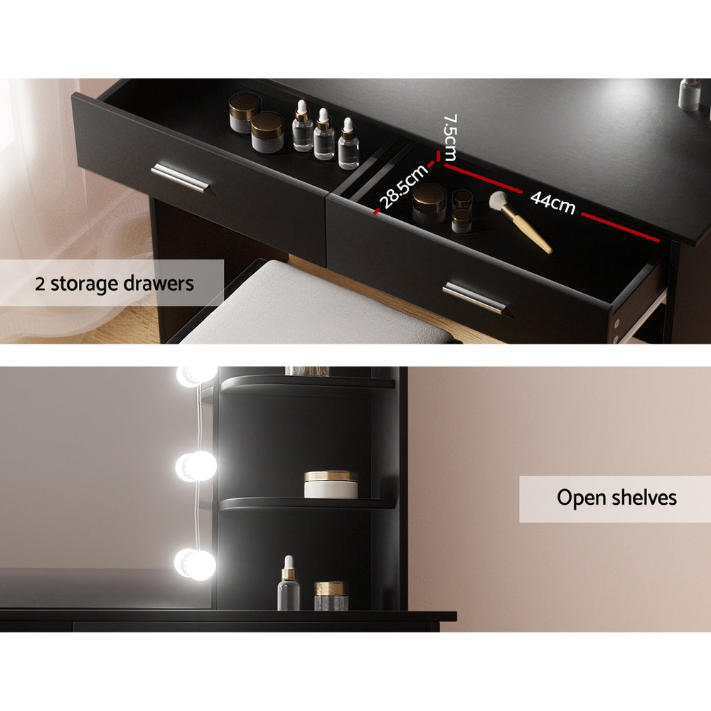 Marlook Dressing Table Set Stool 10 Led Bulbs Black Dulcea