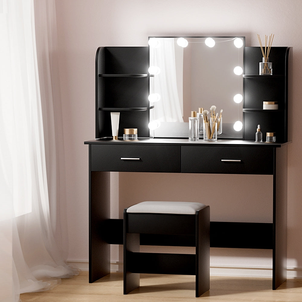 Marlook Dressing Table Set Stool 10 Led Bulbs Black Dulcea