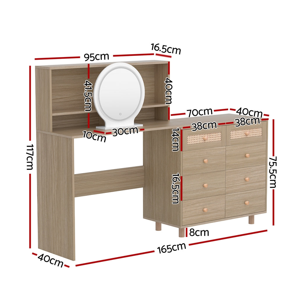 Marlook Dressing Table Set Stool LED Mirror Pine