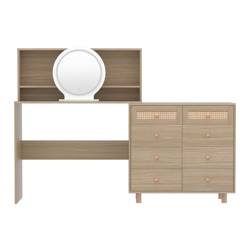 Marlook Dressing Table Set Stool LED Mirror Pine
