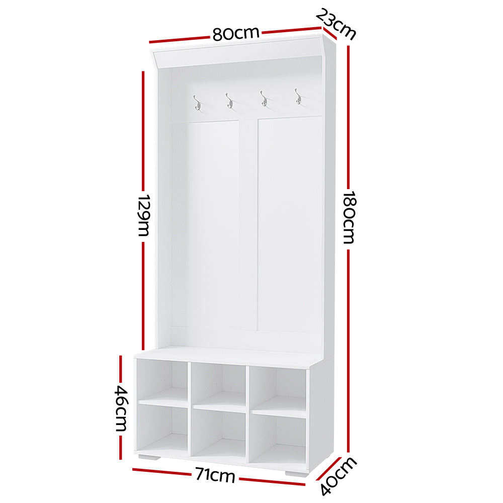 Marlook Shoe Rack Cabinet Hall Tree Coat Rack 180CM White
