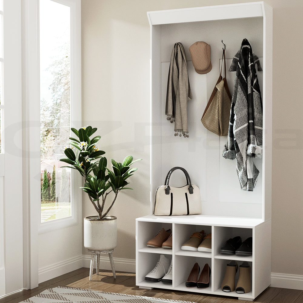Marlook Shoe Rack Cabinet Hall Tree Coat Rack 180CM White
