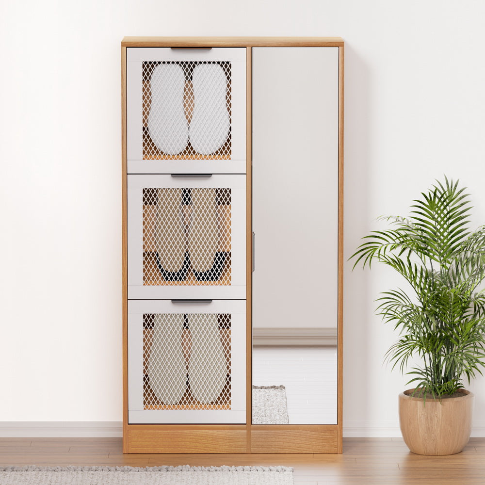 Marlook Shoe Rack Cabinet Mirror White Mesh