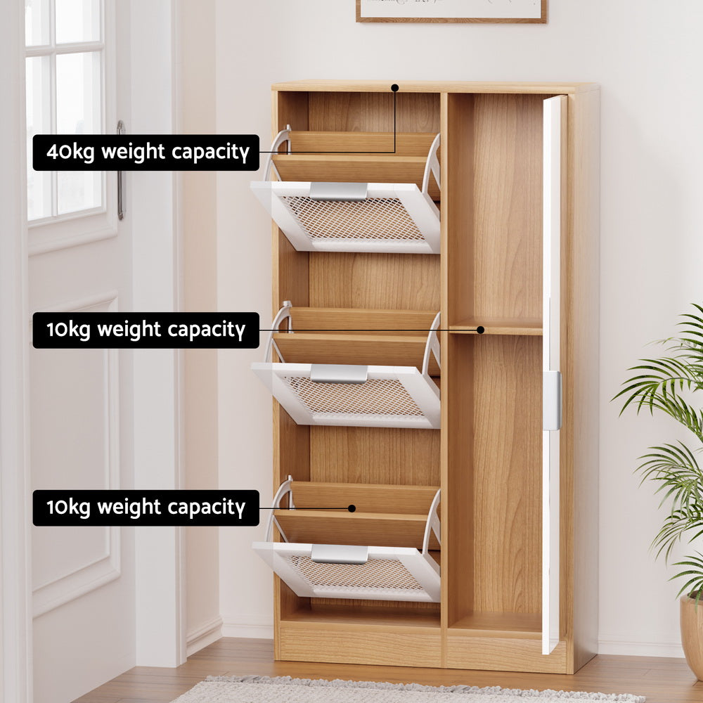 Marlook Shoe Rack Cabinet Mirror White Mesh