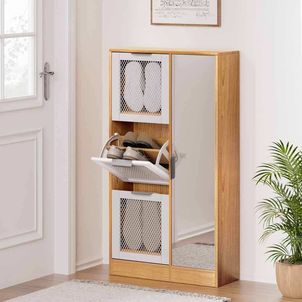Marlook Shoe Rack Cabinet Mirror White Mesh