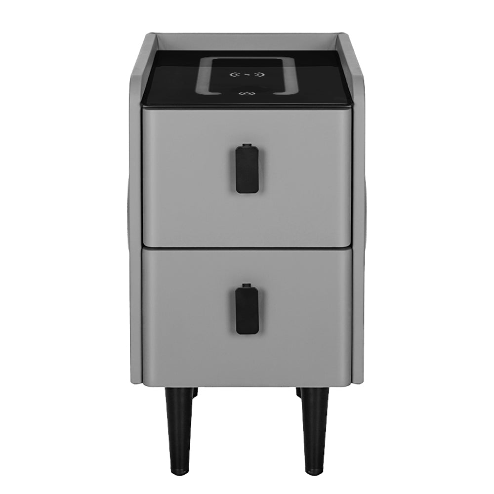 Marlook Smart Bedside Table 2 Drawers with Wireless Charging Ports LED Grey AIDA
