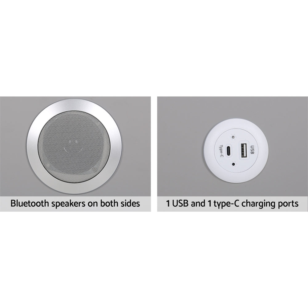 Marlook Smart Bedside Table 2 Drawers with Wireless Charging Ports LED Grey AIDA