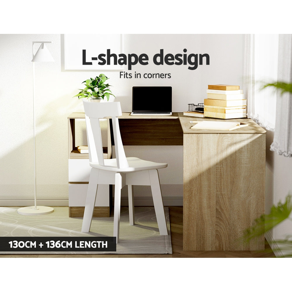 Marlook Computer Desk Drawer Cabinet L-Shape Oak 136CM