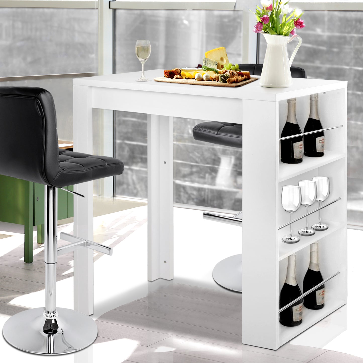 Marlook Bar Table 3-tier Storage Shelves White