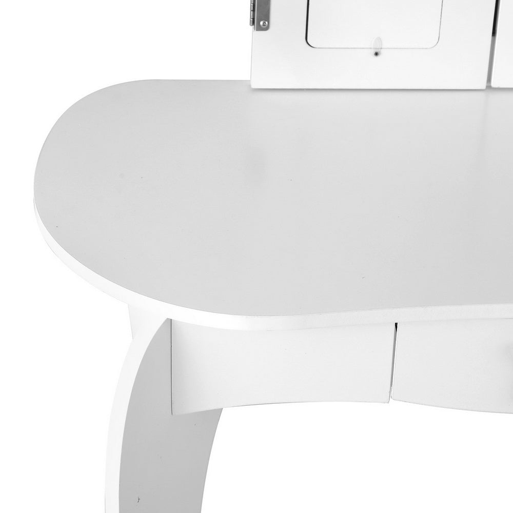 Marlook Kids Dressing Table Vanity Makeup Chair Set Wooden 3 Mirror Drawer White