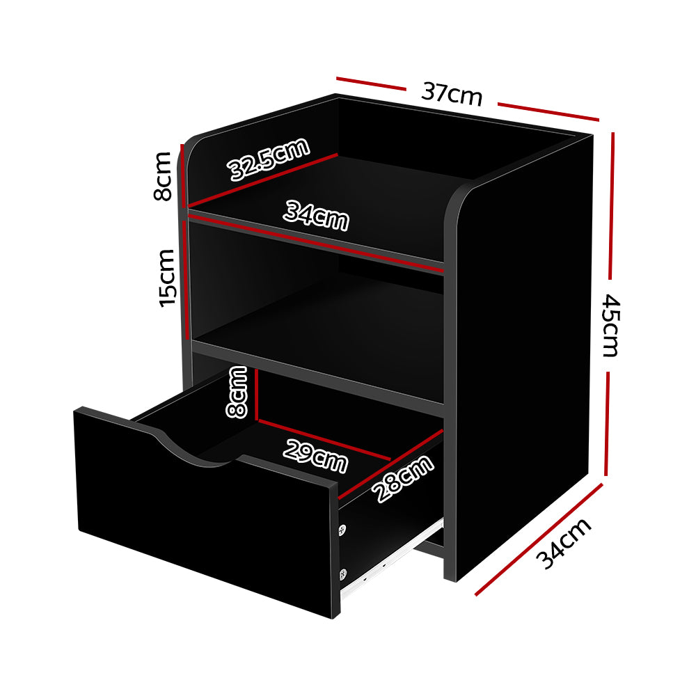 Marlook Bedside Table 1 Drawer with Shelf - FARA Black