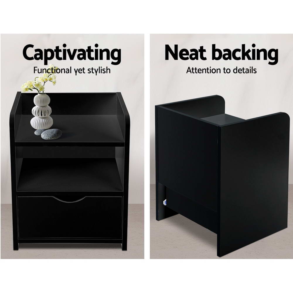 Marlook Bedside Table 1 Drawer with Shelf - FARA Black