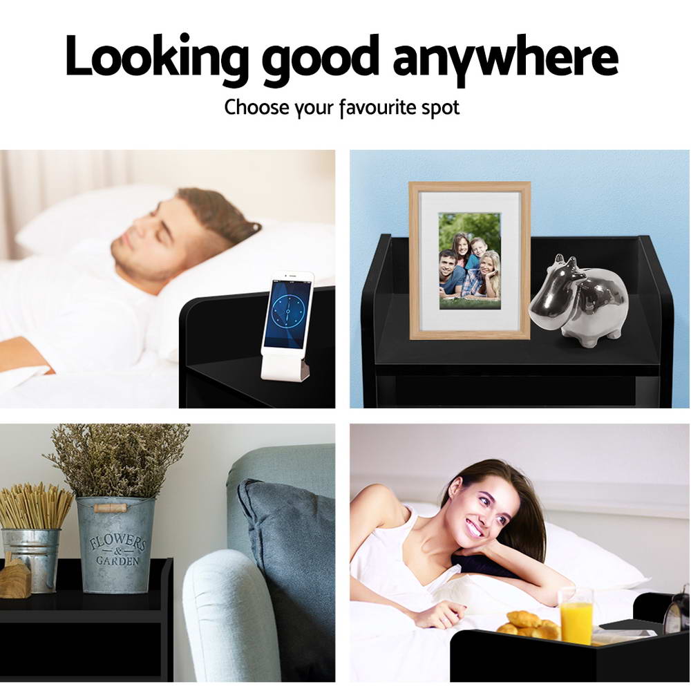 Marlook Bedside Table 1 Drawer with Shelf - FARA Black