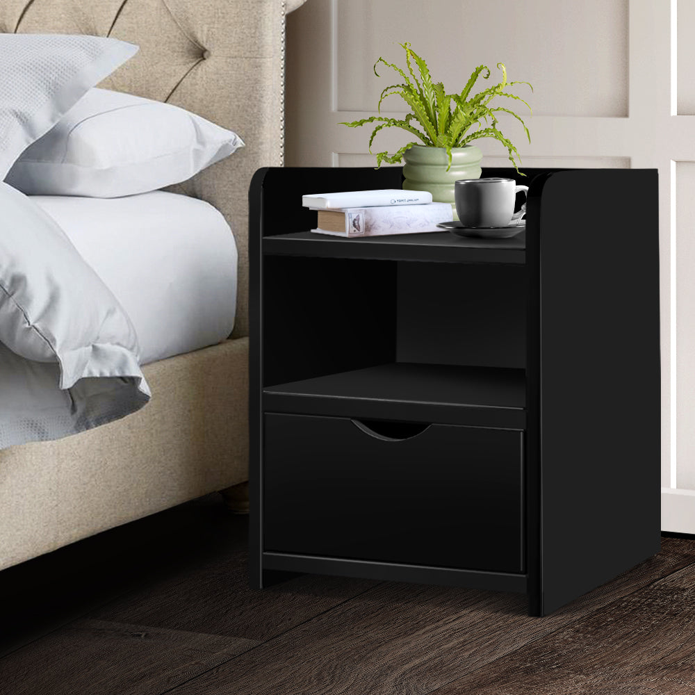 Marlook Bedside Table 1 Drawer with Shelf - FARA Black