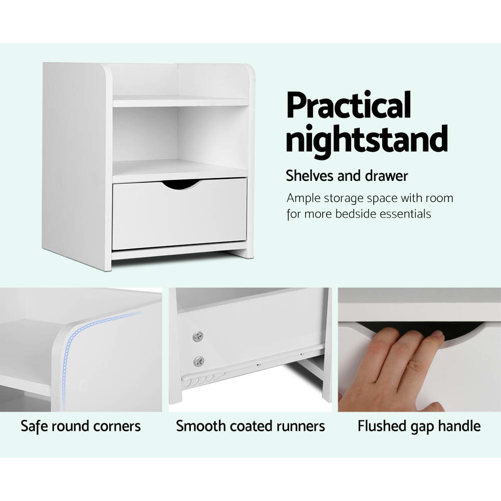 Marlook Bedside Table 1 Drawer with Shelf - FARA White