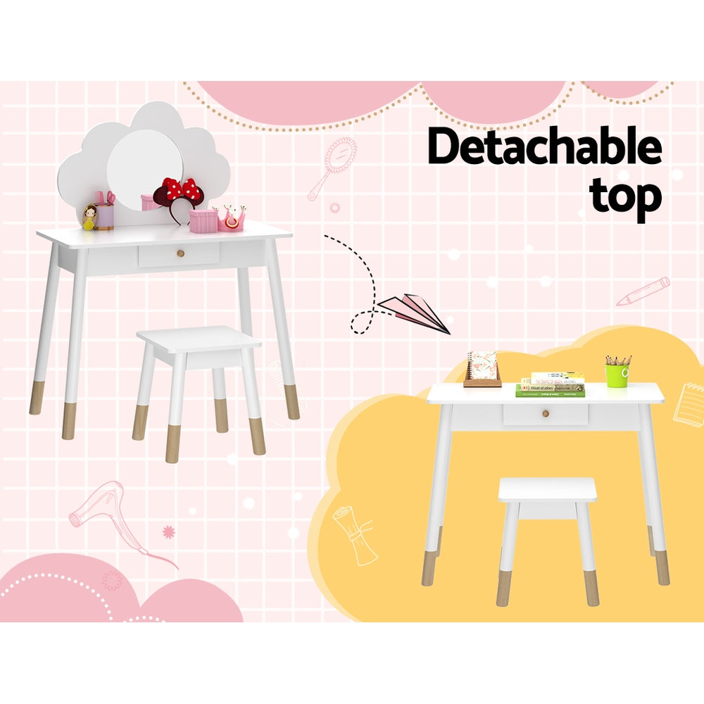 Marlook Kids Dressing Table Chair Set Vanity Makeup Wooden Leg Mirror Drawer